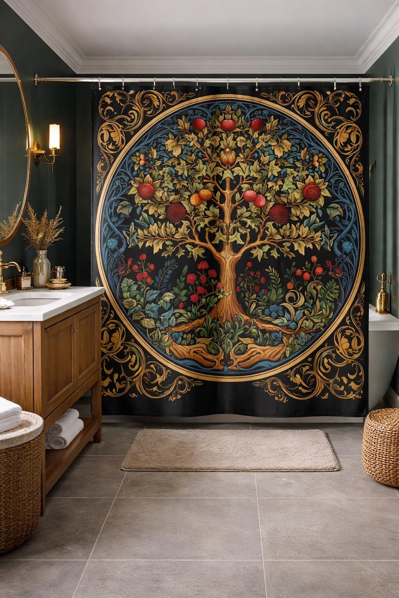 NaturalCoveDesign William Morris Tree of Life Shower Curtain - Thumbnail 5