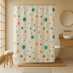 Starburst Duschvorhang | Mid-Century Modern Teal & Coral Bad Dekor