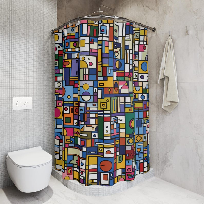 Cubism Bathing Abstract Bauhaus Mosaic Shower Curtain | Colorful Cubist-inspired ...
