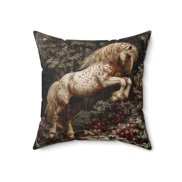 Decorative Horse Pillow, William Morris Inspired Cottagecore, Modern Farmhouse Design, Rustic Cabin Decor, Equestrian Ranch Furniture