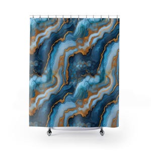 Blauer Achat Geode Duschvorhang | Elegante Marmor Kunst Bad Dekor | Boho Glam Mineral Design | Abstraktes Kristallmuster | Moderner Hausakzent