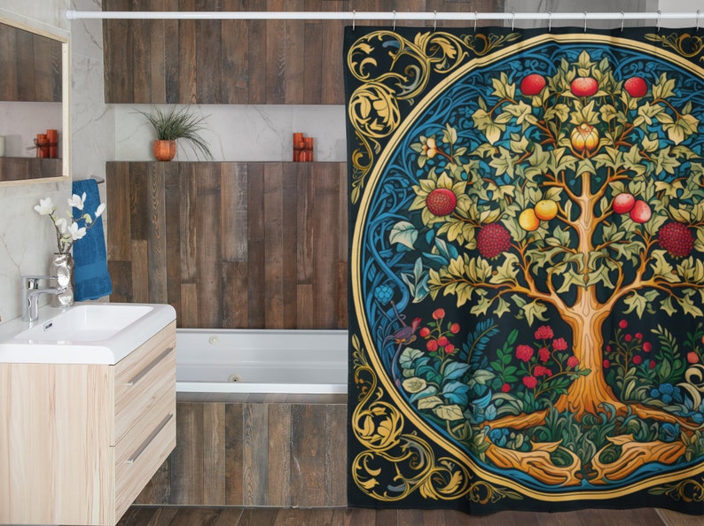 NaturalCoveDesign William Morris Tree of Life Shower Curtain - Thumbnail 3