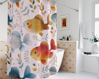 Cortina de ducha Ocean Wonders / Decoración de baño para niños de género neutro / Diseño moderno de peces náuticos y algas marinas / Peces divertidos de dibujos animados