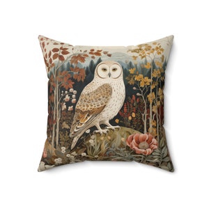 William Morris inspirierte Eulen-Kissen - Vintage botanischer Garten Dekokissen, elegantes Blumen- und nächtliches Vogelkissen, rustikale Wohndekoration