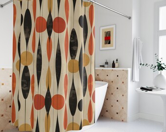 Mid-Century Modern Abstract Shower Curtain | Retro Ovals in Warm Tones | 50's Artistic Bathroom Decor | Unique Home Accent
