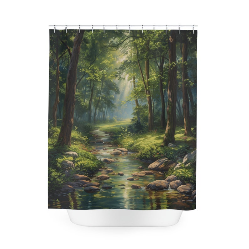 Verdant Glen Shower Curtain Lush Greenery, Vintage Pastel Palette