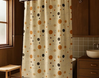 Retro Polka Dot Shower Curtain | Mid-Century Modern Bath Decor | Retro Space Age Bathroom Art | 50s Atomic Era Inspired Decor