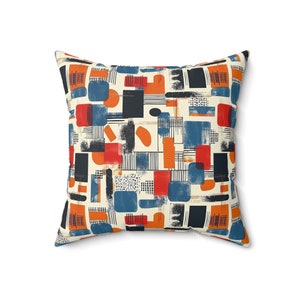 Abstract Expressionist Throw Pillow - Brush Strokes & Blocks, Retro Bauhaus Vibe, Modern Art-Inspired Home Decor, MCM Living Room Decor
