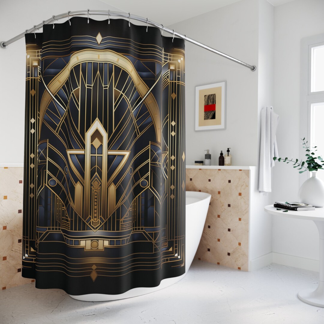 Art Deco Shower Curtain | Luxurious Golden Sunburst | 1920s Gatsby Glam ...