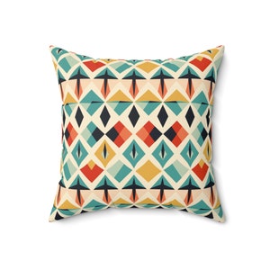 Retro Design Pillow, Mid Century Modern Geometric, Retro Style Abstract Cushion, 50s Atomic Diamond Patterns, Living Room Decor