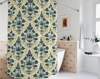 Vintage Damask Shower Curtain, Floral Victorian Bathroom Decor