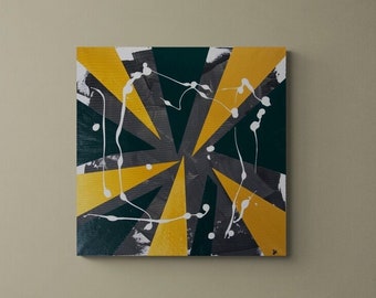 PEAKS // Abstract Art / Dark Green / Gold / Black / White / Acrylic on canvas
