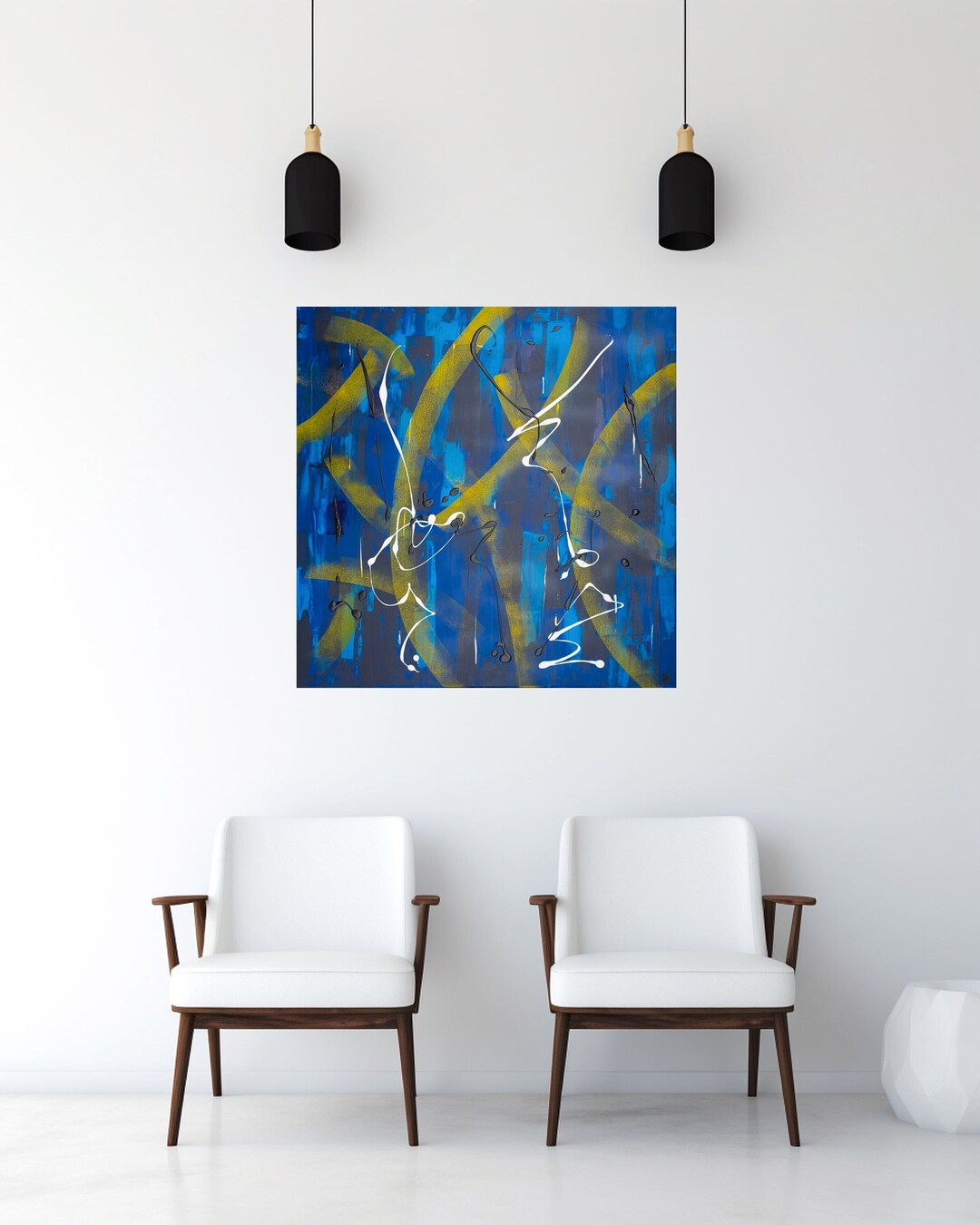 APRIL // Abstract Art / Blue / Yellow / White / Black / Acrylic on ...