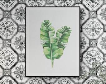 Muurkunst bananenblad, groene palmprint, tropisch decor (digitale download)