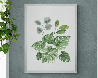 impression de feuille de Monstera vintage, art mural botanique tropical (téléchargement numérique)