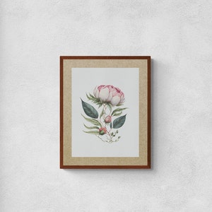 Pink Peony Clipart, flower images in digital art, Botanical wall art, Vintage Flower Still Life Painting, Pink Peony Print, Digital Download