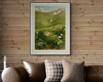 Vintage Alpine Flowers Botanical Print, Tyrol Landscape (Digital Download)
