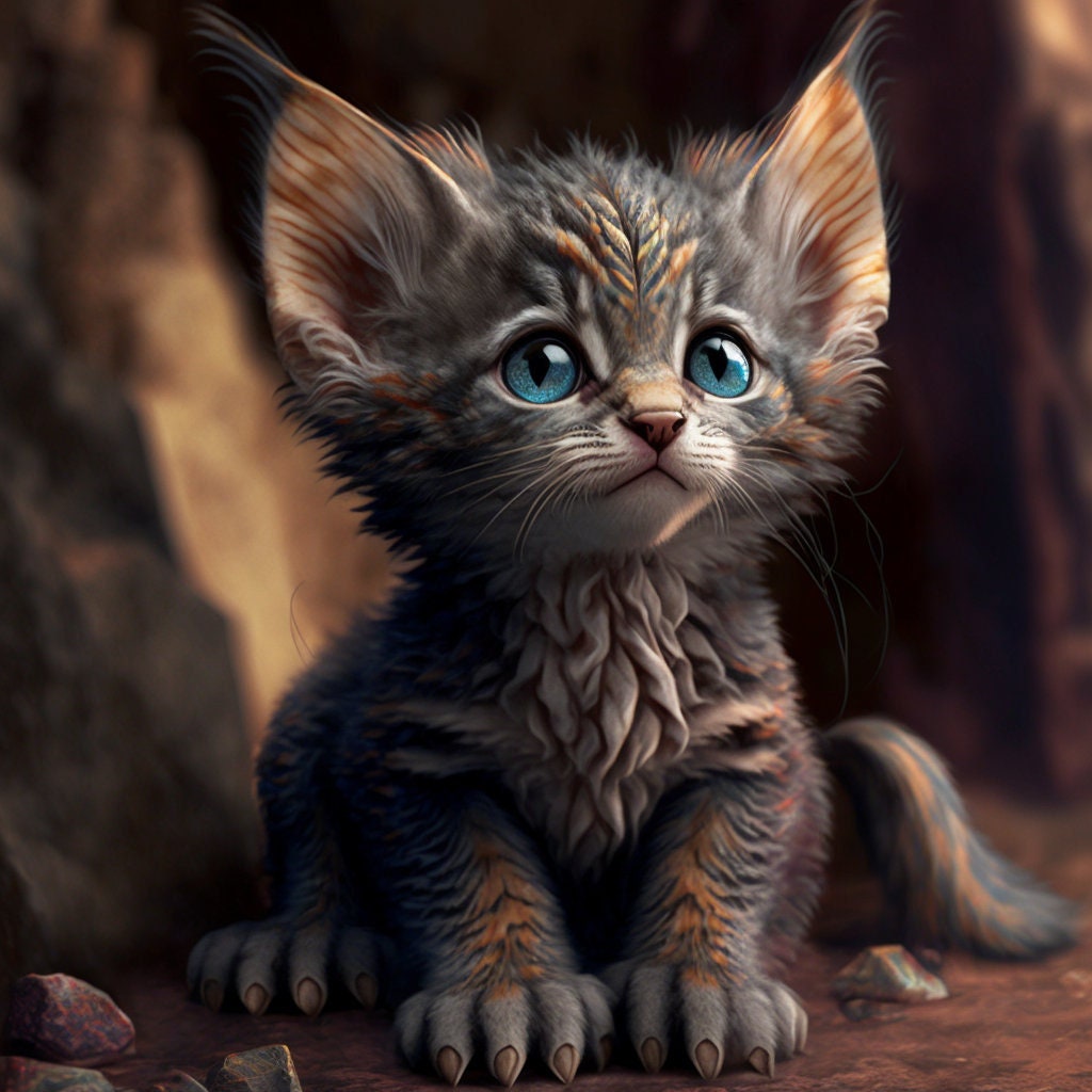 Cute Cat Dragon, Digital Art, AI Generated Art, Wall Art - Etsy