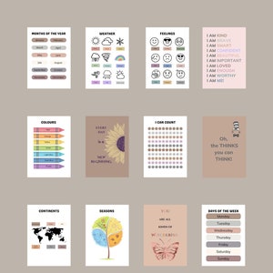Ensemble de 16 affiches éducatives, imprimés de l’école à la maison, décor de classe Montessori, décor neutre pour enfants, décor de salle de jeux pour tout-petits, numérique