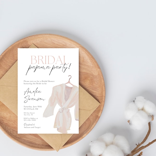 Editable Bridal Shower Invitation, Bridal Shower Pajama Party, Spa Day, Editable Template, Digital Download, Invitation Printable