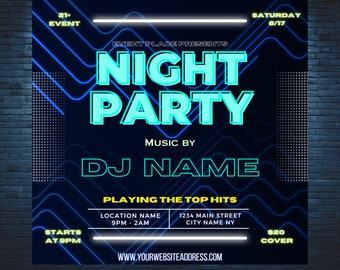 Editable Flyer Template for Party Events - Club Flyer, DJ Flyer - Edit in Canva - Print or Share in Social Media, DIY Party Flyer