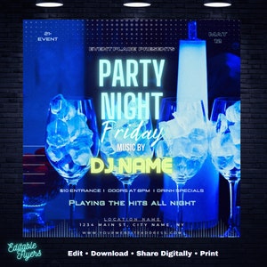 Editable Party Flyer Template - DJ Flyer, Party Flyer, Club Flyer, - Print or Share in Social Media - DIY in Canva - Flyer for Party Events