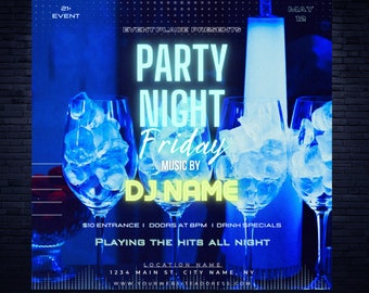 Editable Party Flyer Template - DJ Flyer, Party Flyer, Club Flyer, - Print or Share in Social Media - DIY in Canva - Flyer for Party Events