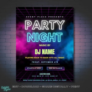 編集可能なパーティーフライヤー、バンドルパック、DJフライヤー、パーティーイベントフライヤー、ソーシャルメディア、カスタマイズ可能なフライヤー、DJツアーフライヤー、クラブフライヤー、Canvaテンプレート