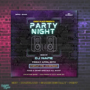Editable party flyer, bundle pack, DJ flyer, Party event flyer, Social media, customizable flyer, DJ tour flyer, club flyer, Canva template