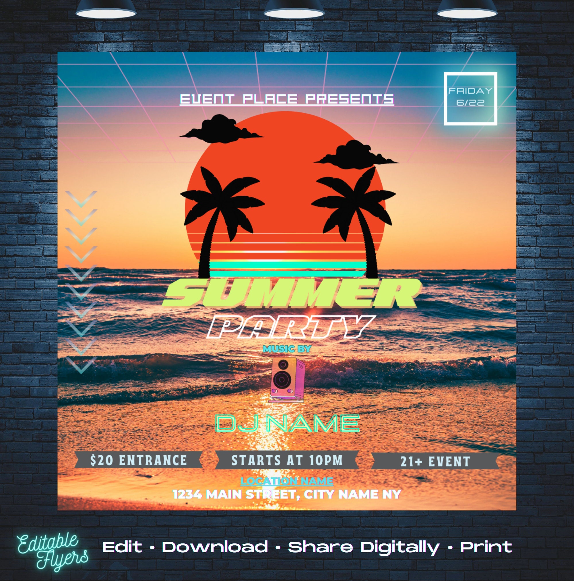 Editable Party Flyer Template Summer Party, Pool Party, Club Flyer, DJ