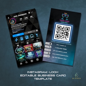 Modello modificabile per biglietto da visita Instagram per DJ, imprenditori, influencer e altro - Biglietto da visita con codice QR, formato pronto per la stampa, fai da te