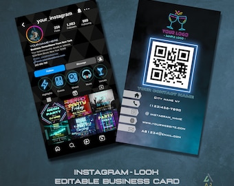 Instagram Business Card Editable Template for DJs, Business Owners, Influencers, and More -  QR Code Business Card,  Print-Ready Format, DIY