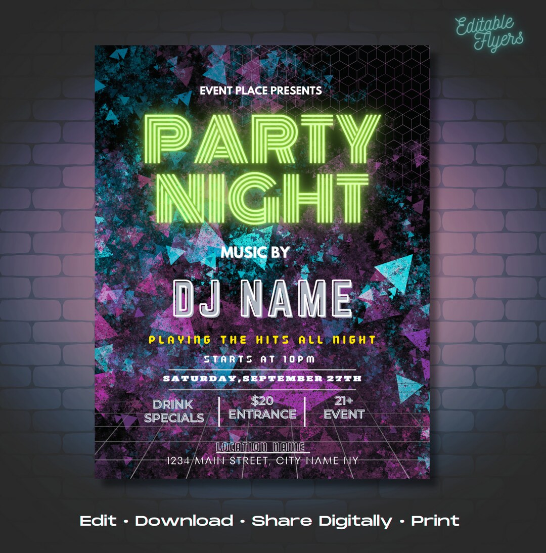Editable Flyer Template for Party Events DJ Flyer Club Etsy