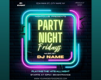 Club & DJ Party Flyer Template - Customizable and Editable Design for Events, Promotions - Edit in Canva Share on Social Media, Printable