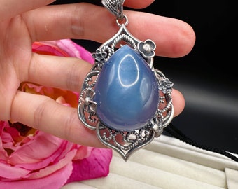 Colgante de pera de aguamarina natural: collar de plata de ley hecho a mano