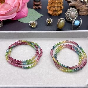 Natural Tourmaline Beaded Bracelet: Layered Necklace, 3mm-4mm Gemstone