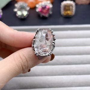 Natural Chalcopyrite in Quartz Ring, 925 Sterling Silver Ring.