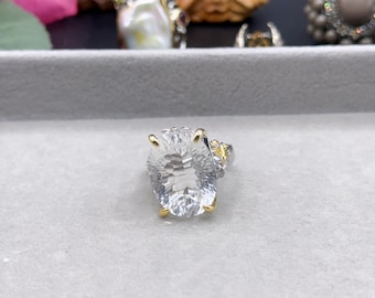 Clear Quartz Crystal Ring, 925 sterling silver handmade ring.