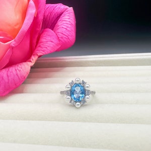 Attractive Blue Topaz Ring, Sterling Silver Ring, Engagement Ring, Promise Ring,Birthstone, Anniversary, Birthday gift.