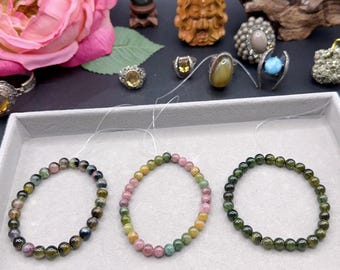 Natural Tourmaline Beaded Bracelet: Rainbow, Watermelon, Green