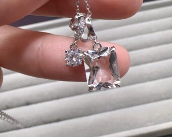 Collana con ciondolo in quarzo ialino naturale, collana in argento sterling 925.