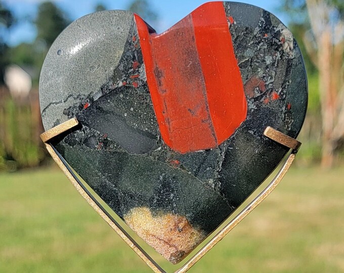 Bloodstone Jasper Crystal Heart Stand