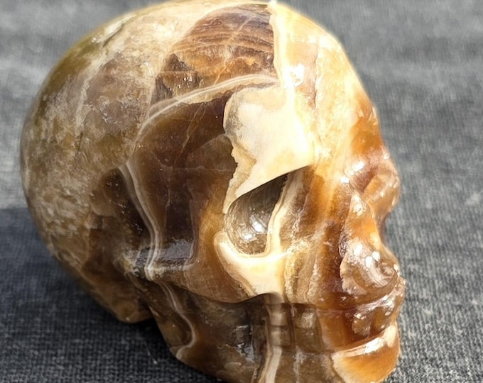 Miniature Chocolate Coffee Calcite Crystal Skull