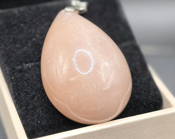 Peach Moonstone Crystal Sterling Silver Pendant
