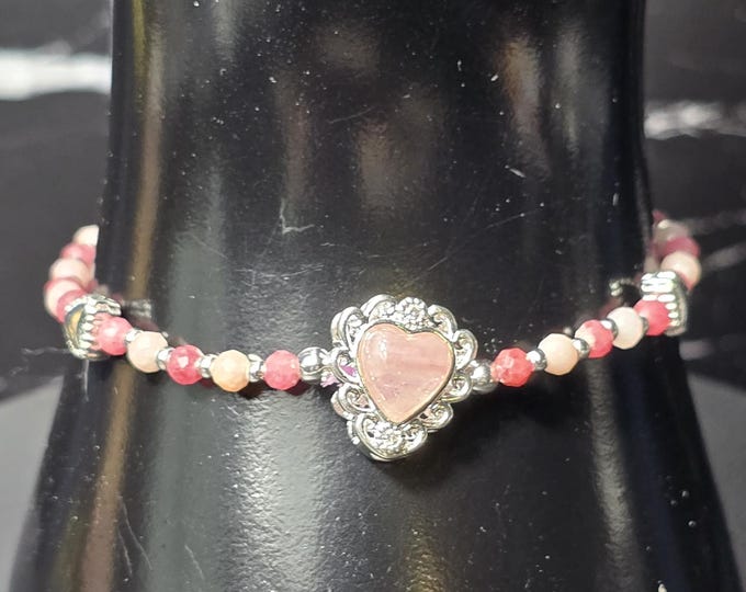 Pink Tourmaline, Pink Opal & Pink Rhodonite Crystal Bracelet ~ Velvet Valentine