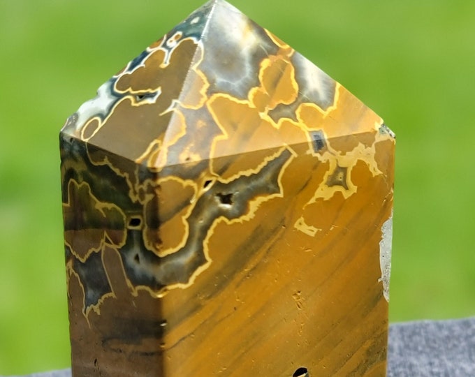 Yellow Orbicular Ocean Jasper Crystal Tower