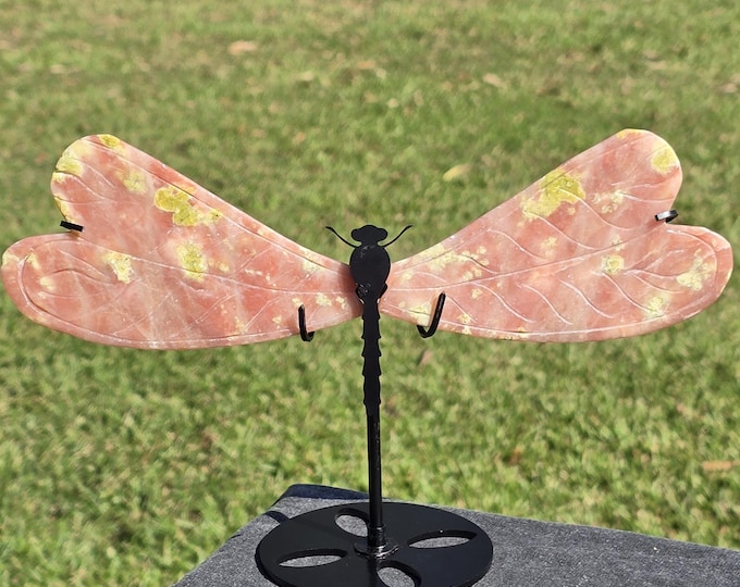 Peach Blossom Jasper Crystal Dragonfly Wings