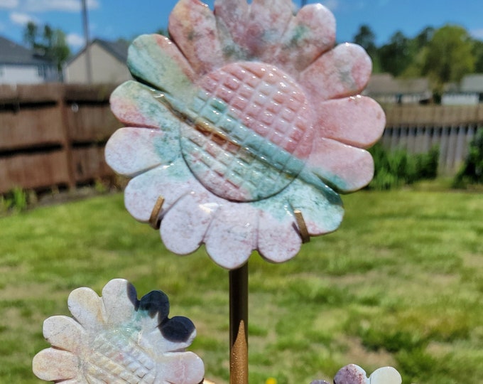 Pastel Ocean Jasper Crystal Triple Sunflower