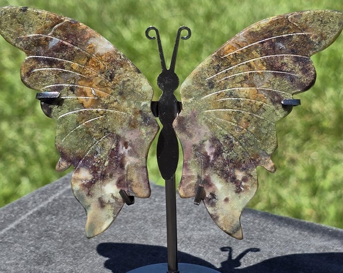 Moss Agate Crystal Butterfly Wings