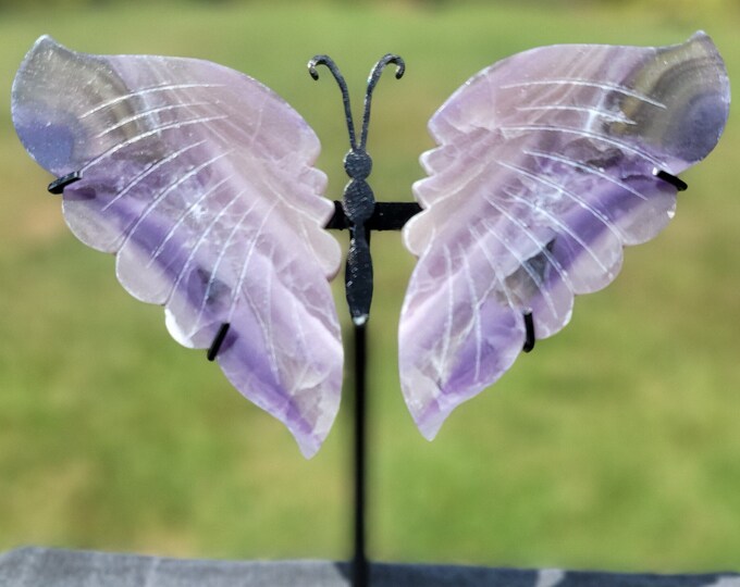 Blue and purple Silk Fluorite Crystal Butterfly Wings